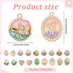 18個18スタイルアロイエナメルペンダント  花のチャーム  ゴールドカラー  ミックスカラー  20~31x15.5~21x3~6.5mm  穴：1.6~2.2mm  1個/スタイル&nbsp;ENAM-ME0001-69