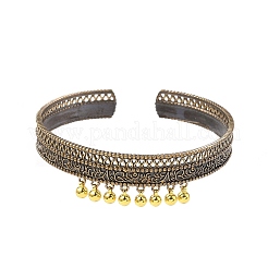 女性用合金カフバングル  タッセルと丸いビーズ付き  アンティーク黄金  5/8インチ（1.6cm）  内径：2-3/8インチ（5.9cm）&nbsp;BJEW-B129-01