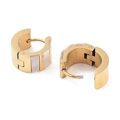 Ion Plating(IP) 304 Stainless Steel & Natural Shell Huggie Hoop Earrings&nbsp;EJEW-C096-21G