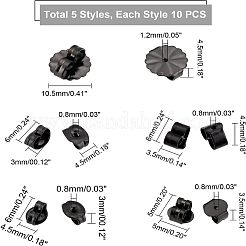 50個5スタイル304ステンレススチールイヤーナット  ポスト イヤリングのバタフライ イヤリング バック  電気泳動黒  5~10.5x4.5~10.5x3~4.5mm  穴：0.8~1.2mm  10個/スタイル&nbsp;STAS-UN0027-97