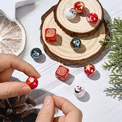 12個 6スタイル クリスマステーマ UVメッキ アクリル ラウンド/キューブビーズ  虹色の  ミックスカラー  混合図形  15~16x15~16mm  穴：2.8~3.7mm  2個/スタイル&nbsp;OACR-YW0003-46