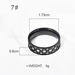 304ステンレススチール製、透明キュービックジルコニアの指輪  菱形模様  ブラック  6mm  usサイズ7（17.3mm）&nbsp;FS-WG2FC1C-01