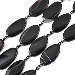 天然バンデットアゲートビーズ連売り  染め＆加熱  ツイストオーバル  ブラック  37~40x19~22x5~7mm  穴：1.6~1.8mm  約8個/連  15.31~15.67''（38.9~39.8センチメートル）&nbsp;G-F825-H01-01C