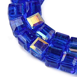 電気メッキガラスビーズセット  キューブ  多面カット  ブルー  7x7x7mm  穴：1.4mm  約99個/連  27.44''（69.7センチメートル）&nbsp;EGLA-H108-01A-HP03