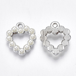 UVメッキアクリルパーツ  アクリル模造パール付き  ハート  プラチナ  20.5x17x4.5mm  穴：2mm&nbsp;X-OACR-T005-49P
