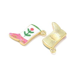 プリントブラスペンダント  花のチャームが付いたカウボーイブーツ  ラックめっき  長持ちメッキ  鉛フリー＆カドミウムフリー  ゴールドカラー  ショッキングピンク  19x15x3.5mm  穴：1.7mm&nbsp;KK-CBA42CA-10G-08