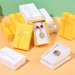 厚紙製ジュエリーセットボックス6個  リボンちょう結びと白いスポンジが入っています  ジュエリーギフト包装用  長方形  ゴールド  5.1x8x2.7cm&nbsp;CON-YW0001-70A