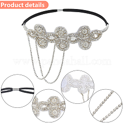 Flower Polyester Rhinestone and Alloy Plastic Pearl Tassel Chain Hair Accessories&nbsp;OHAR-WH20020-02S