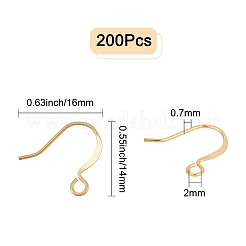 200個の真鍮ピアスフック  水平ループ付き  長持ちメッキ  18KGP本金メッキ  14x16x0.7mm  穴：2mm  21ゲージ  ピン：0.7mm  200個/箱&nbsp;KK-CN0001-36