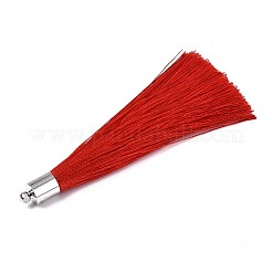 ファイバータッセルビッグペンダントデコレーション  プラチナメッキ真鍮のパーツと  レッド  70~73x7~25mm  穴：1.8mm&nbsp;FIND-R085-016