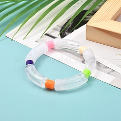 女の子の女性のための分厚いアクリルカーブチューブ＆カラムビーズストレッチブレスレット  透明  内径：2-1/8インチ（5.4cm）&nbsp;BJEW-JB06989