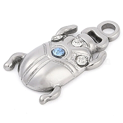 304ステンレススチールラインストーンペンダント  カブトムシのチャーム  ステンレス鋼色  17x10x3mm  穴：1.8mm&nbsp;STAS-L022-478P