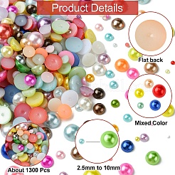 1298 個 5 スタイル ABS プラスチック模造パールカボション  半円  ミックスカラー  2.5~10x1.2~5mm&nbsp;SACR-YW0001-66