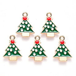 合金エナメルチャーム  クリスマスのために  クリスマスツリー  ライトゴールド  グリーン  20x14.5x2mm  穴：1.8mm&nbsp;ENAM-S121-001