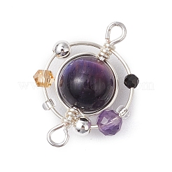 4Pcs 4 Colors Natural Tiger Eye(Dyed/Undyed) Copper Wire Wrapped Planet Connector Charms&nbsp;PALLOY-TA00181