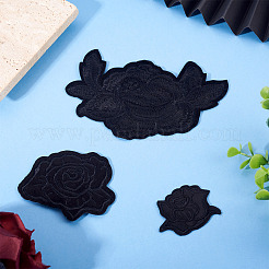 9個 3スタイル コンピューター刺繍布パッチ  パッチにこだわる  マスクと衣装のアクセサリー  アップリケ  花  ローズ  ブラック  32~80x45~127mm  3個/スタイル&nbsp;PATC-TA0001-28
