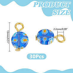 ミルフィオリガラスペンダント30個  鉄パーツ  フラットラウンド  ゴールドカラー  ミックスカラー  13mm  穴：2.2mm  30個/セット&nbsp;PALLOY-AR00046