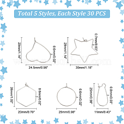 150Pcs 5 Style 304 Stainless Steel Hoop Earring Findings&nbsp;STAS-UN0050-92