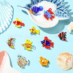10個10スタイル手作りランプワークペンダント  魚  ミックスカラー  25.5~38x23~38x9.5~19mm  穴：1.2~5.5mm  1個/スタイル&nbsp;LAMP-CJ0002-51