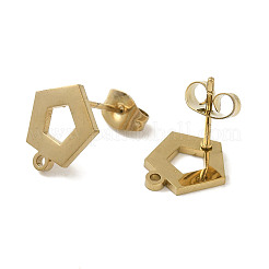 イオンプレーティング（IP）304ステンレススチールスタッドピアス金具  五角形  ゴールドカラー  11x10mm  穴：1.2mm  ピン：0.7x11mm&nbsp;STAS-I206-78G