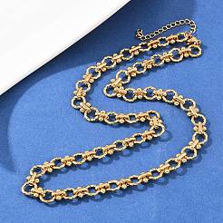 8MM 304 Stainless Steel Textured Ring Link Chain Necklaces&nbsp;NJEW-Z105-04G-01