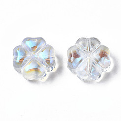 透明ガラスビーズ  ABカラーメッキ  クローバー  クリアAB  10x10x5mm  穴：1mm&nbsp;GLAA-N035-019-K01