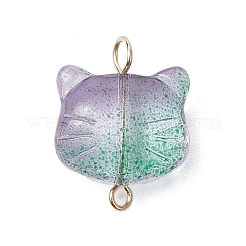 8個のガラスペンダント  猫  金色の304ステンレススチールアイピン付き  ミックスカラー  18x14x7mm  穴：2.5mm&nbsp;PALLOY-JF03200