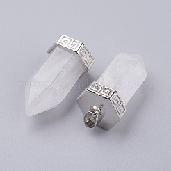 天然石クオーツクリスタルポイントペンダント  ロッククリスタルペンダント  真鍮のパーツと  弾丸  プラチナ  39x18mm  穴：4.5x5.5mm&nbsp;G-E442-03U