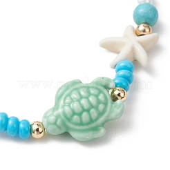 3Pcs 3 Styles Handmade Porcelain & Glass Seed Bead & Starfish Synthetic Turquoise Stretch Bracelets for Women&nbsp;BJEW-MZ00316