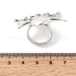 ハロウィーンの調節可能な合金製指輪  スカル  アンティークシルバー  usサイズ6 1/2(16.9mm)  頭蓋骨：29x35.5mm&nbsp;RJEW-C147-01B-AS