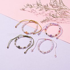 女性へのギフト用の調節可能なブレスレット  ナチュラルミックスジェムストーン＆キュービックジルコニア＆ブラスビーズブレスレット  内径：1-3/4~3-1/2インチ（4.4~8.8cm）&nbsp;BJEW-JB06517