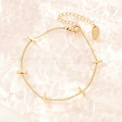 304ステンレススチールリンクブレスレット  女性用キューバンチェーンブレスレット  長方形  イオンプレーティング（ip）  長持ちメッキ  ゴールドカラー  6.30インチ（16cm）&nbsp;BJEW-D460-09G