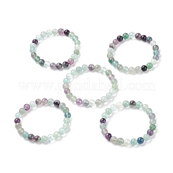 天然フローライトストレッチブレスレット  ラウンド  2-1/8インチ（5.3cm）  ビーズ：8.8~9.5mm&nbsp;BJEW-E373-8mm-10