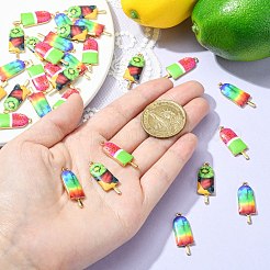 30個3スタイルプリントアロイペンダント  鉛フリー＆カドミウムフリー＆ニッケルフリー  ゴールドカラー  アイスキャンディーチャーム  ミックスカラー  27x10x2.5mm  穴：1.4mm  10個/スタイル&nbsp;PALLOY-CJ0002-49