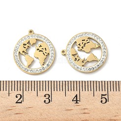 304ステンレススチールラインストーンペンダント  地球  イオンプレーティング（ip）  18KGP本金メッキ  17x15x2mm  穴：0.9mm&nbsp;STAS-V015-08G