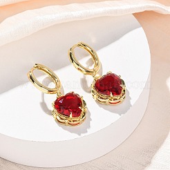 Valentine's Day Heart Brass & Glass Hoop Earrings&nbsp;EJEW-Z164-23G