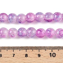 焼き絵の具、ひび割れガラスビーズの連  ラウンド  スミレ  8mm  穴：1.2mm  約103個/連  30.08~30.7''（76.4~78センチメートル）&nbsp;DGLA-R053-03J-1