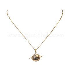 Natural Labradorite Copper Wire Wrapped Planet Pendant Brass Cable Chain Necklaces for Women&nbsp;NJEW-TA00260-04