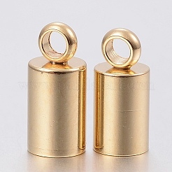 201ステンレススチールコードエンド  エンドキャップ  コラム  18KGP本金メッキ  9.5x6mm  穴：2mm  内径：5mm&nbsp;STAS-H436-13D