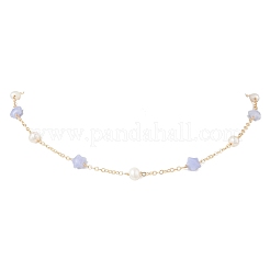 Synthetic Blue Lace Agate Star & Natural Freshwater Pearl & Brass Link Chain Necklaces&nbsp;NJEW-JN05687-02