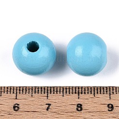 スプレー塗装された丸い天然シマウッドビーズ  空色  13~14x12.9mm  穴：2.8~3.5mm&nbsp;WOOD-A018-14mm-09