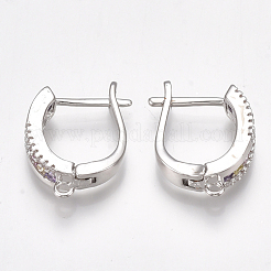 Brass Micro Pave Cubic Zirconia Hoop Earring Findings with Latch Back Closure&nbsp;EJEW-S201-105