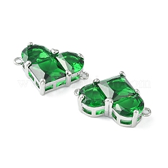 真鍮舗装キュービックジルコニアコネクタチャーム  ハートリンク  カドミウムフリー＆ニッケルフリー＆鉛フリー  プラチナメッキ  グリーン  18.5x26x7.5mm  穴：1.6mm&nbsp;KK-L208-04P-02