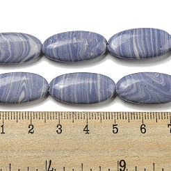 合成ブルーレースアゲートビーズ連売り  フラットオーバル  24~24.5x11.5~12x5mm  穴：1mm  約17個/連  16.14''（41センチメートル）&nbsp;G-B071-H02-01