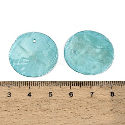 スプレー塗装された天然カピス貝のペンダント  ディスクチャーム  ダークシアン  25x0.5~1mm  穴：1.2~1.4mm&nbsp;SHEL-C010-12C