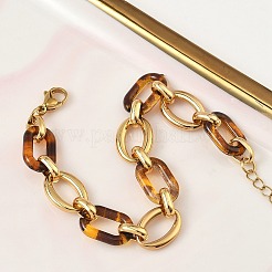 304 Stainless Steel & Resin Oval Link Chain Bracelets for Women&nbsp;BJEW-A169-10G