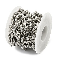 304ステンレススチールのムーンリンクチェーン  スプールで  ハンダ付け  ステンレス鋼色  14x6x3.5mm&nbsp;CHS-A017-02A-P