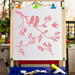 ペットのプラスチック製の描画絵画ステンシルテンプレート  正方形  ホワイト  鳥の模様  30x30cm&nbsp;DIY-WH0244-108