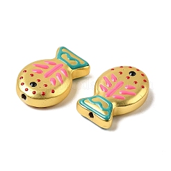 焼き絵の具、ガラス、エナメル、ビーズ  魚  ピンク  20x13x5.5mm  穴：1.4mm&nbsp;GLAA-B035-01D
