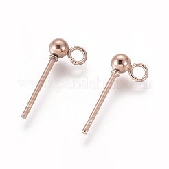 304ステンレススチールボールスタッドピアスポスト  ピアスパーツ  カン付き  ラウンド  ローズゴールド  14x3mm  穴：2mm  ピン：0.8mm  ラウンド：3mm&nbsp;STAS-H410-10RG